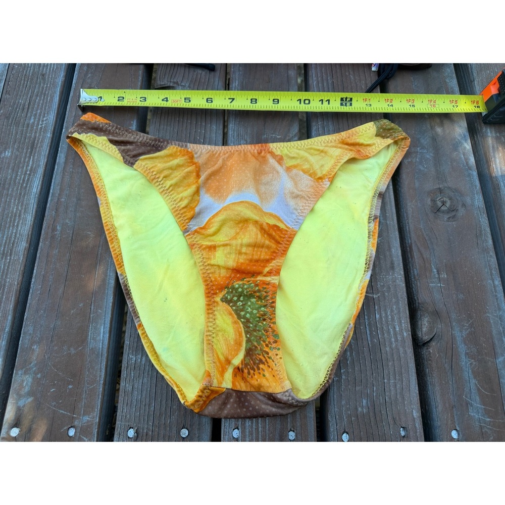 Endless Sun Womens XL Bikini Bottom Yellow Orange Floral Polka Dot Swim 72847